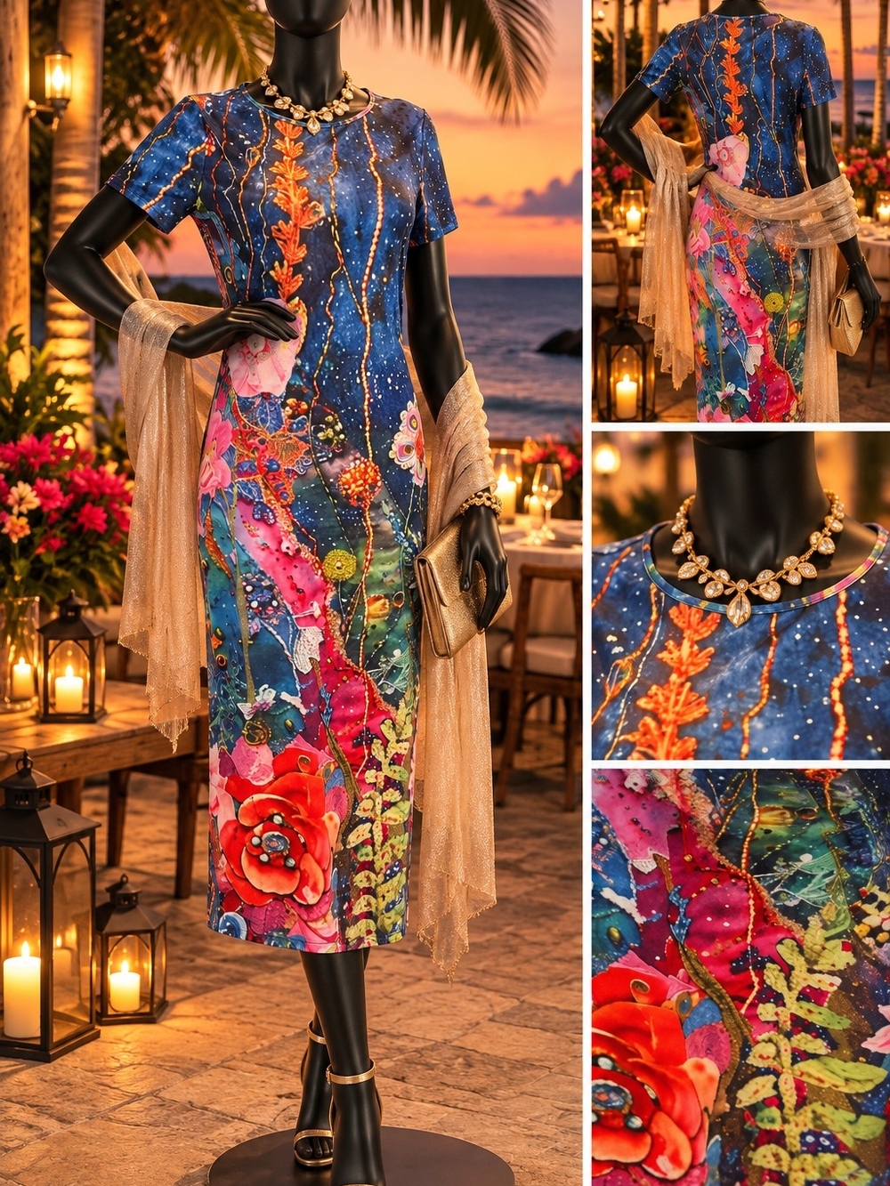 SHEIN Blue Multi Floral Midi Dress